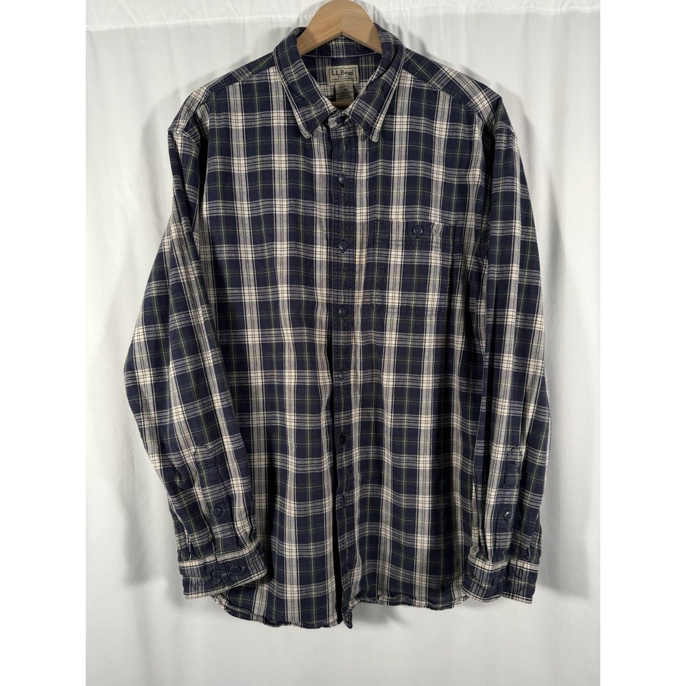 LL Bean Traditional Fit Oxford‎ Shirt Plaid Long Sleeve Button Down Shirt Mens L